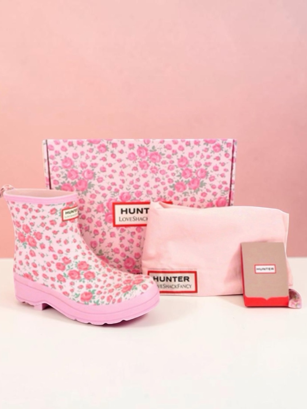 NIB Hunter LoveShackFancy Women's PLAY™ Short Rain Boot light pink